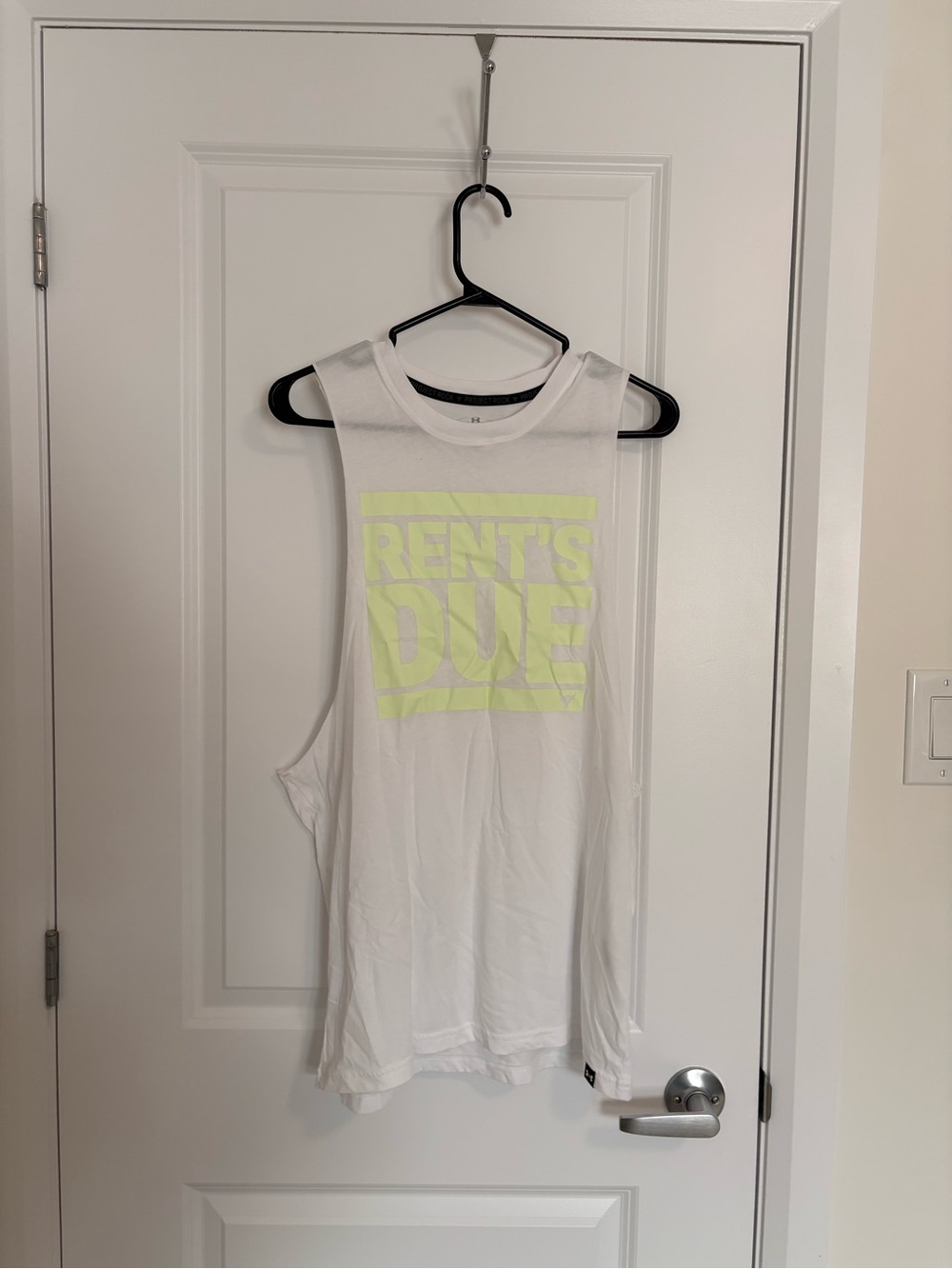 Under Armour White Muscle Tee with Neon Yellow Graphic